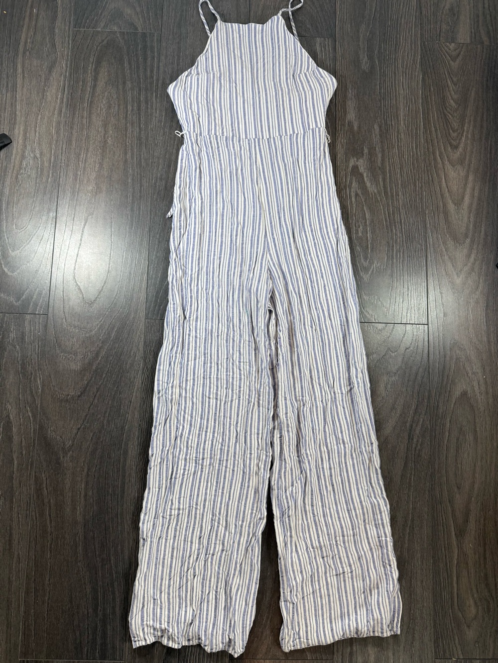 Forever 21 White and Blue Striped Jumpsuit